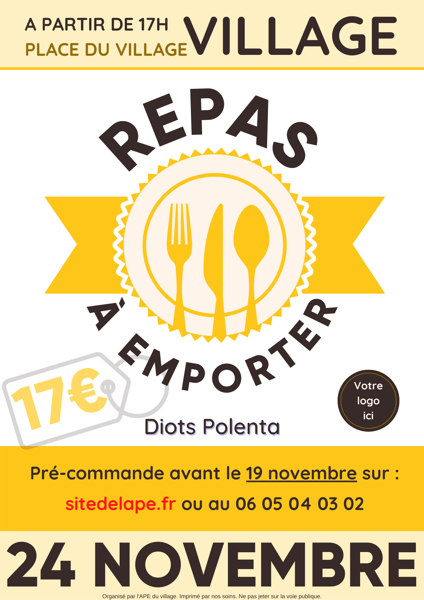 Affiche repas à emporter. Design alternatif.