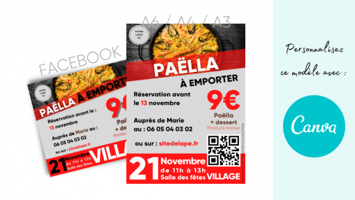 Modèle (template) d'affiche pour une Paëlla à emporter.