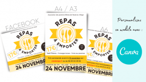 Modèles (templates) d'affiches pour un repas à emporter.