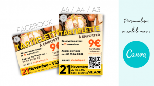 Modèle (template) d'affiches pour un repas à emporter : tartiflette.