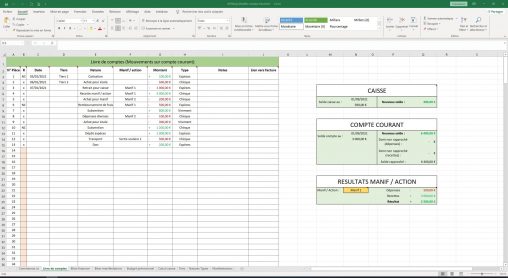 Capture d'écran Excel comptabilité facile association