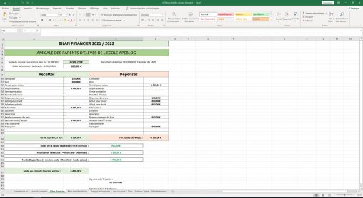 Capture d'écran Excel comptabilité facile association