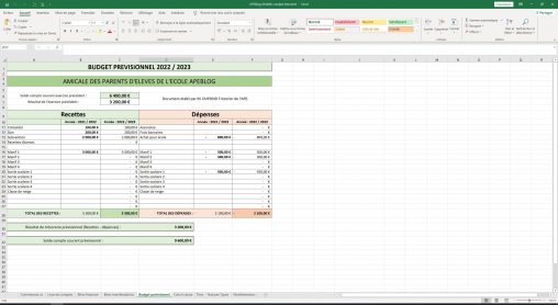 Capture d'écran Excel comptabilité facile association