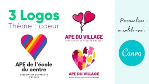 3 logos coeur pour votre APE à personnaliser avec Canva