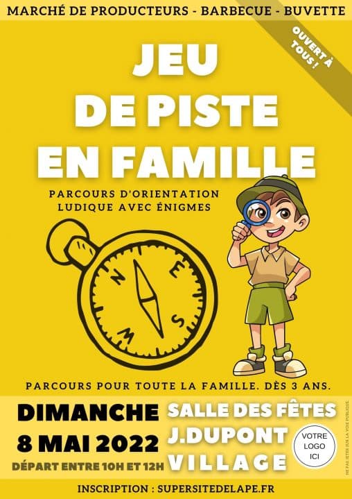 Modèle d'affiche pour un jeu de piste en famille ou rando d'orientation