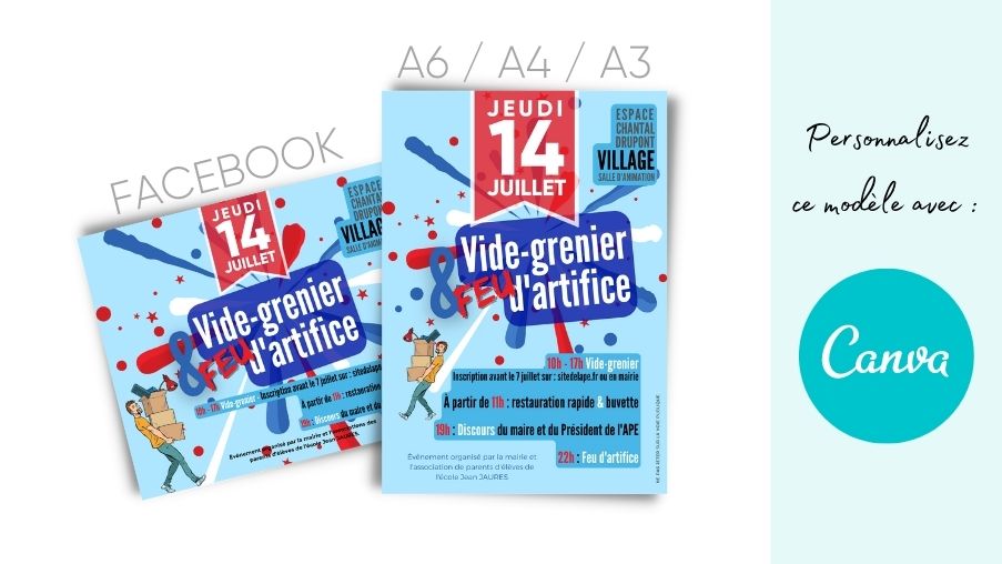 Modèle d'affiche pour vide-grenier brocante feu d'artifice Modèle d'affiche pour vide-grenier brocante feu d'artifice
