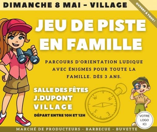 Modèle d'affiche pour un jeu de piste en famille ou rando d'orientation
