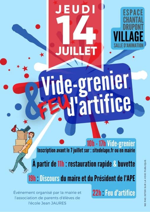 Modèle d'affiche pour vide-grenier brocante feu d'artifice