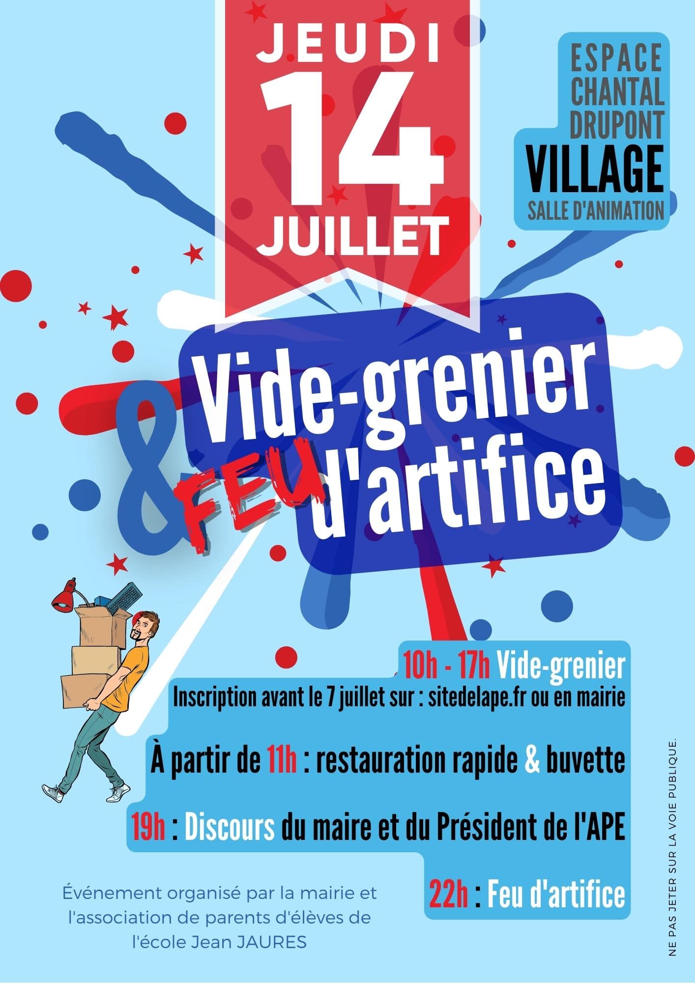 Vide grenier feu d'artifice A4 A3 Modèle d'affiche pour vide-grenier brocante feu d'artifice