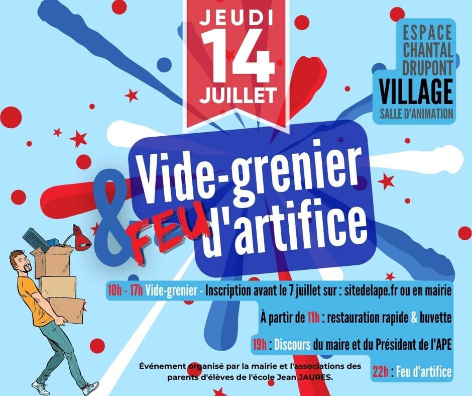 Modèle d'affiche pour vide-grenier brocante feu d'artifice Modèle d'affiche pour vide-grenier brocante feu d'artifice