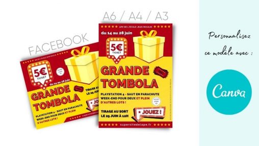 Modèle d'affiche à personnaliser pour une tombola (thème cadeau rouge et or)