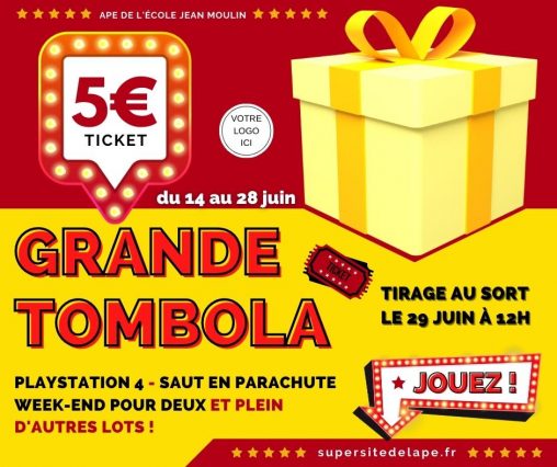 Modèle de publication Facebook à personnaliser pour une tombola (thème cadeau rouge et or)