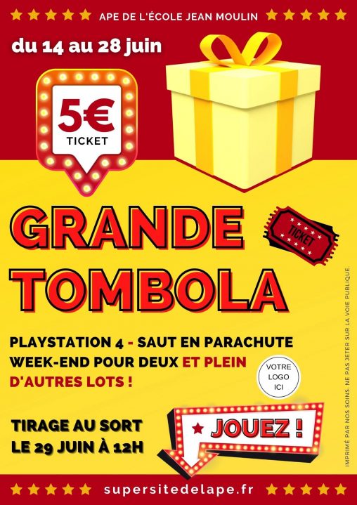 Modèle d'affiche à personnaliser A4 pour une tombola (thème cadeau rouge et or)