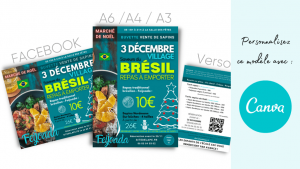 Modèle d'affiche personnalisable sur le thème du Brésil. Repas à emporter et marche de Noël.