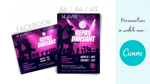 Affiche à personnaliser et modèle facebook pour un repas dansant