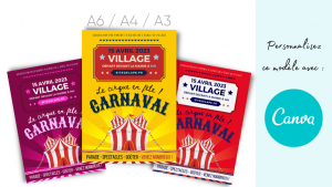 Modèle d'affiche personnalisable sur le thème du carnaval et du cirque. Modèle d'affiche personnalisable sur le thème du carnaval et du cirque.
