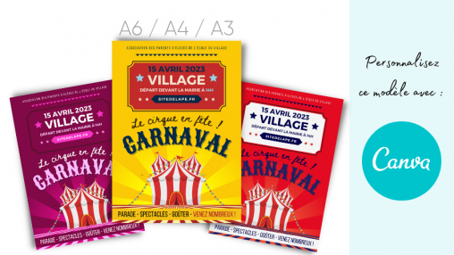 Modèle d'affiche personnalisable sur le thème du carnaval et du cirque. Modèle d'affiche personnalisable sur le thème du carnaval et du cirque.